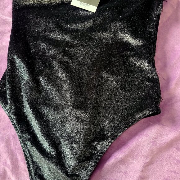 New with tags sz 4 Topshop Black Velvet Glitter Bodysuit - Picture 3 of 6